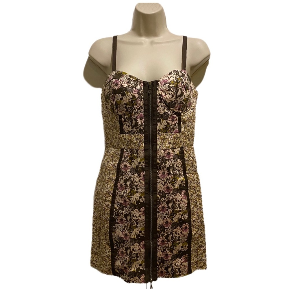 Forever 21 Boho Mini Short Dress Floral Paisley Festival Front Zipper Size M